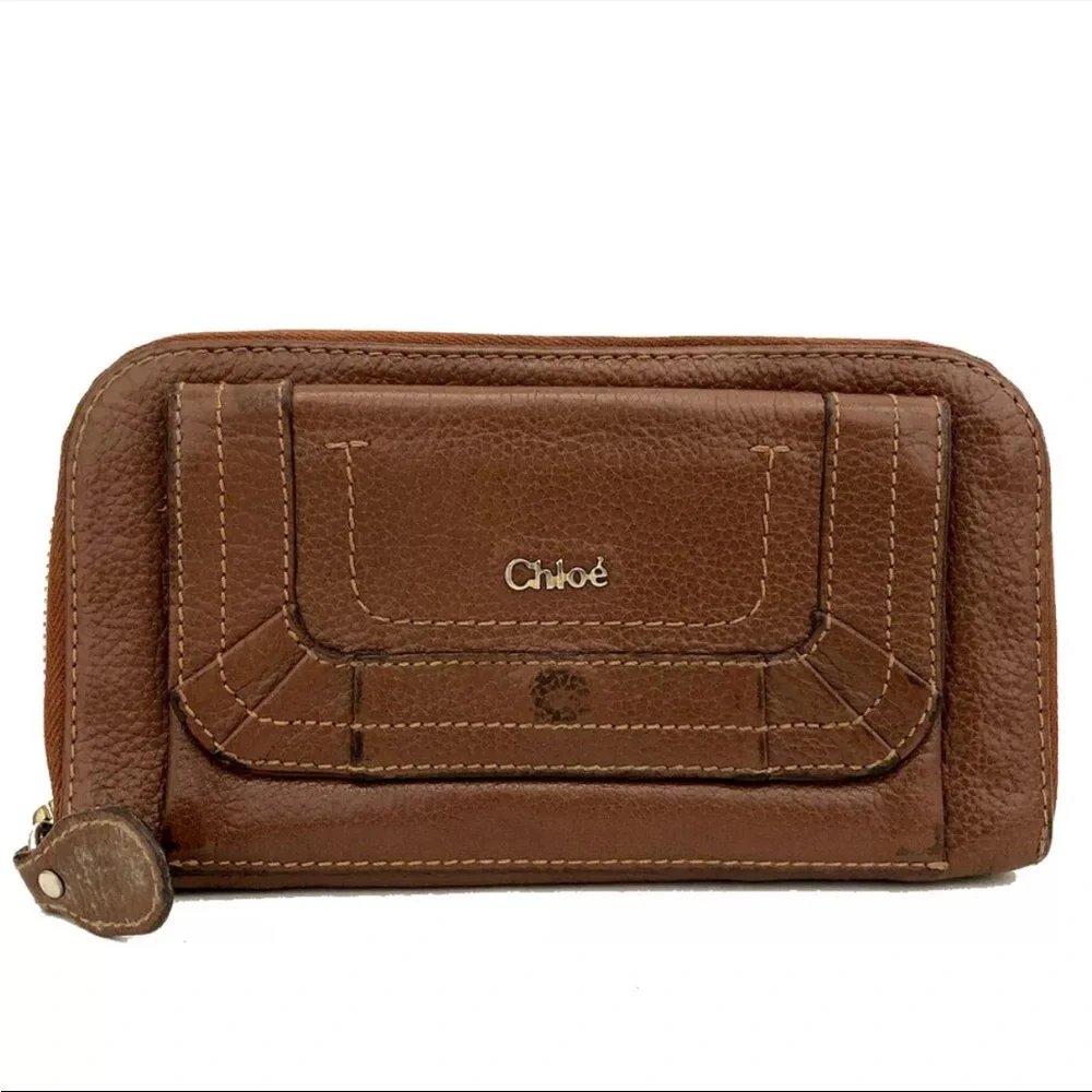 Chloe Paraty Leather Long Zip Around Wallet Purse